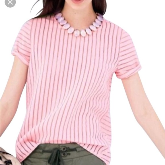 J. Crew Women’s Pink Semi sheer Striped Short Sleeve Shirt Top Preppy - Picture 1 of 7